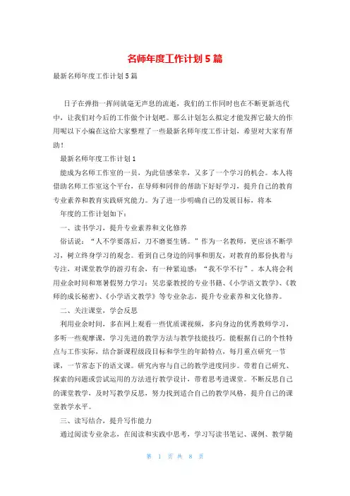 名师年度工作计划5篇