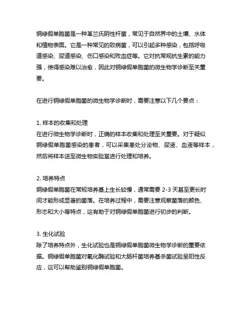 铜绿假单胞菌微生物学诊断要点