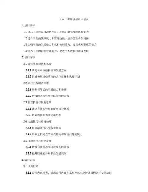 公司干部年度培训计划表