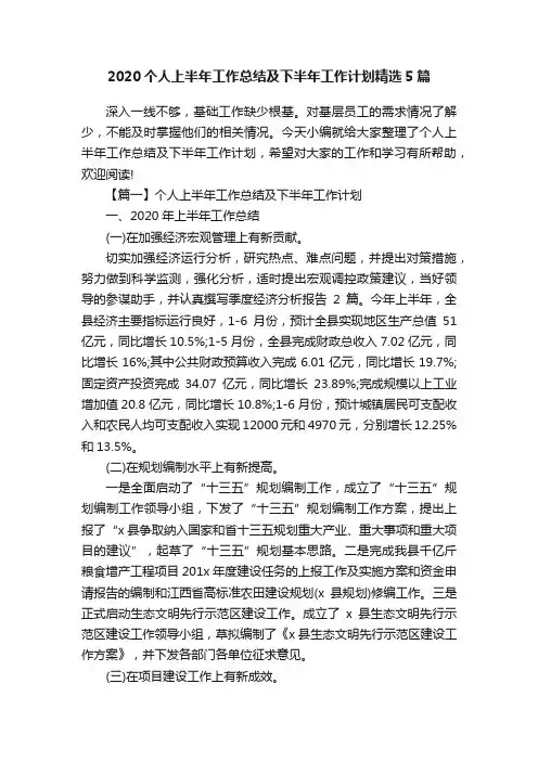 2020个人上半年工作总结及下半年工作计划精选5篇