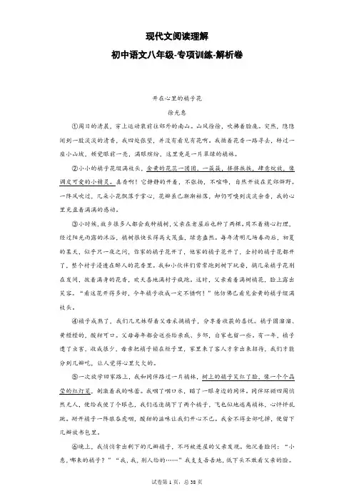 现代文阅读理解-初中语文八年级-专项训练-解析卷