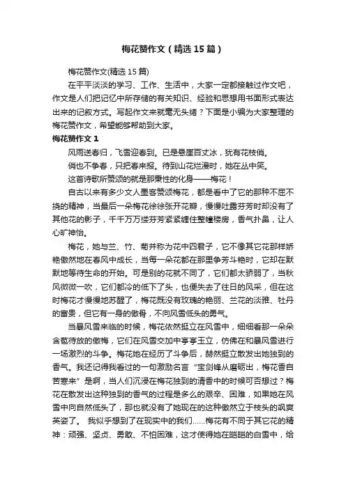 梅花赞作文（精选15篇）