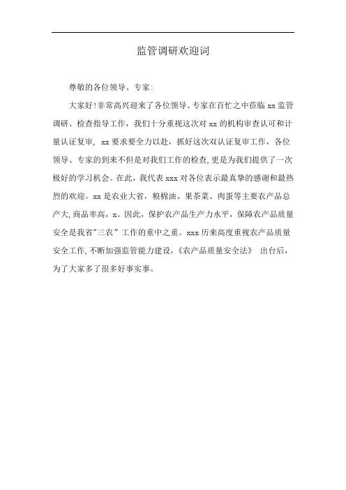 监管调研欢迎词