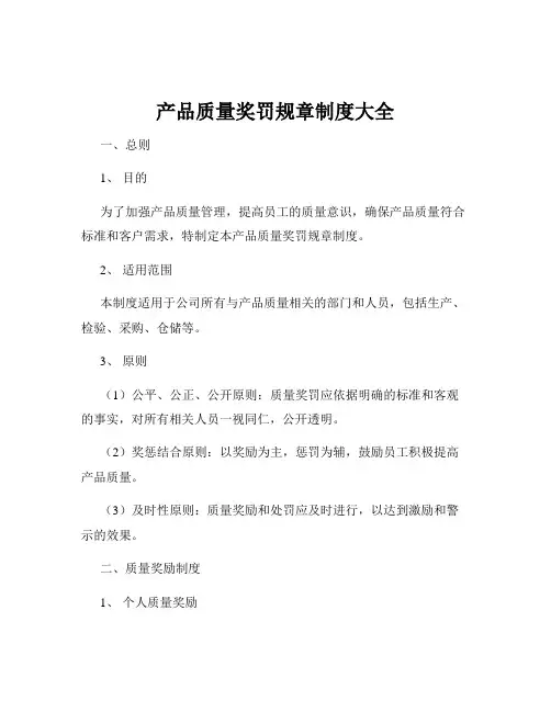 产品质量奖罚规章制度大全
