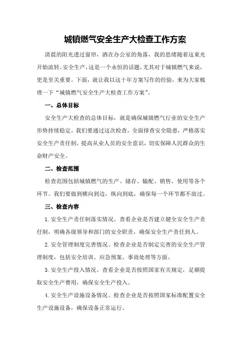 城镇燃气安全生产大检查工作方案
