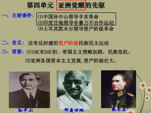 高中历史第四单元亚洲觉醒的先驱第1课中国民主革命的先行者孙中山课件新人教版选修4