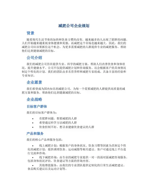减肥公司企业规划