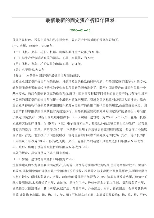 最新最新的固定资产折旧年限表