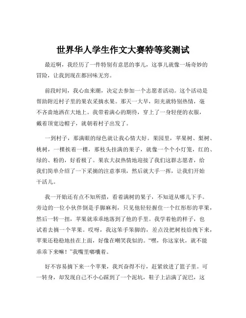 世界华人学生作文大赛特等奖测试