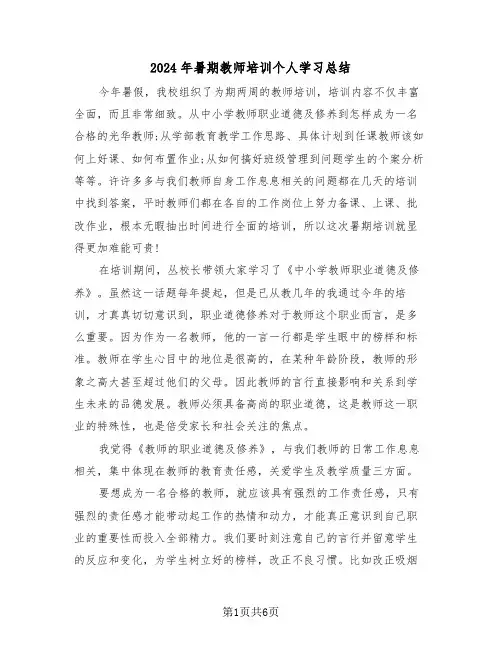 2024年暑期教师培训个人学习总结（3篇）