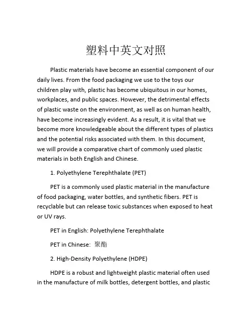塑料中英文对照
