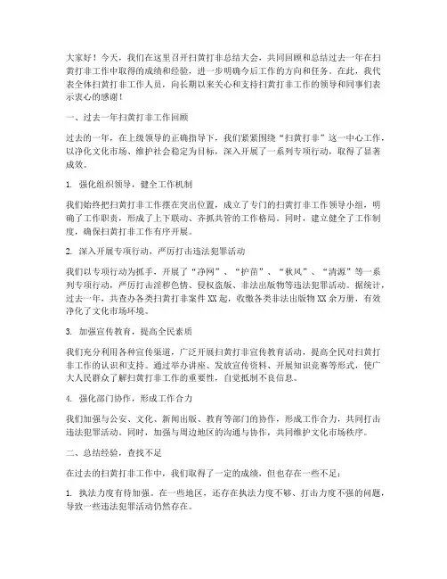 宣传扫黄打非总结发言稿