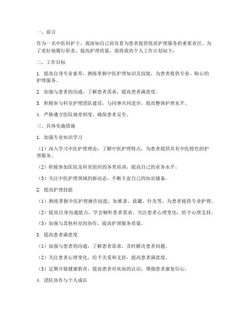 中医科护士个人工作计划