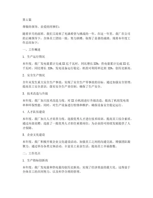 发电厂工作年度总结范文(3篇)