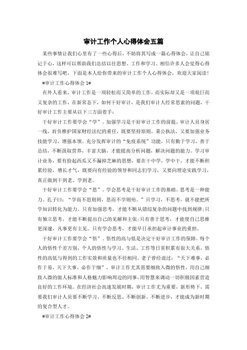 审计工作个人心得体会五篇