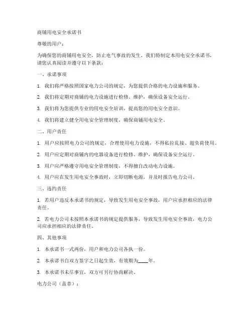 商铺用电安全承诺书模板