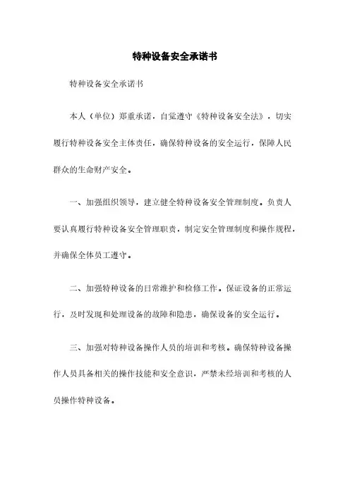 特种设备安全承诺书