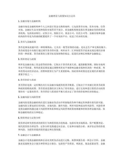 金融理论与政策知识点总结