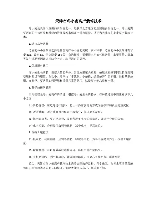 天津市冬小麦高产栽培技术