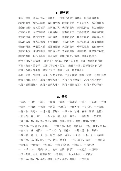复习2——量词 形容词 动词