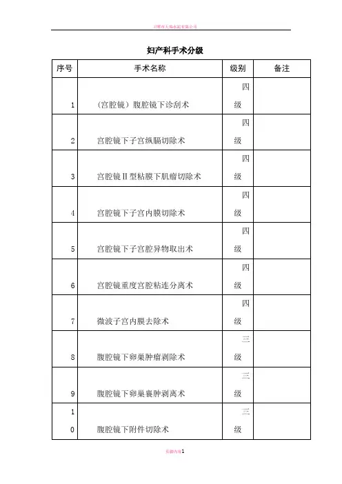 最新妇产科手术分级