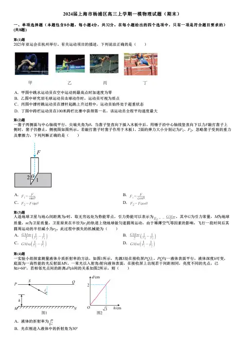 2024届上海市杨浦区高三上学期一模物理试题(期末)