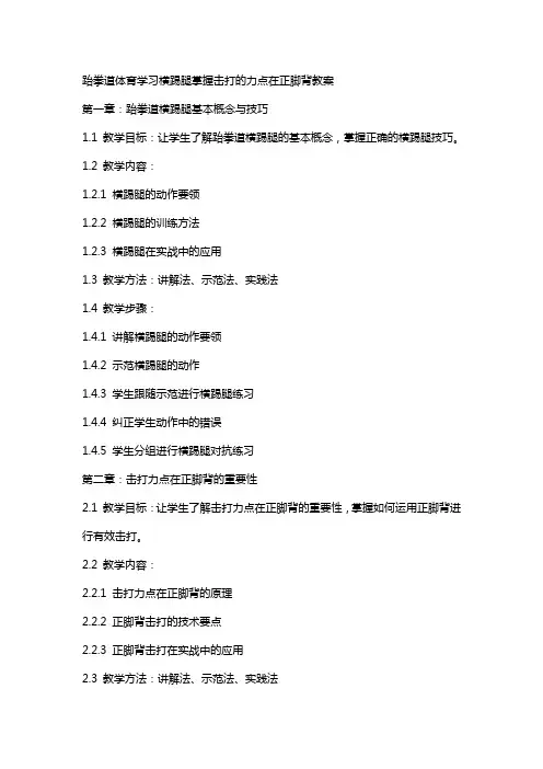 跆拳道体育学习横踢腿掌握击打的力点在正脚背教案