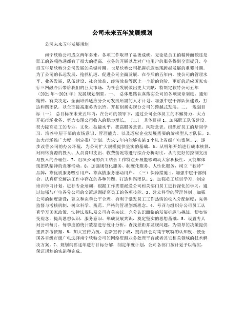 公司未来五年发展规划