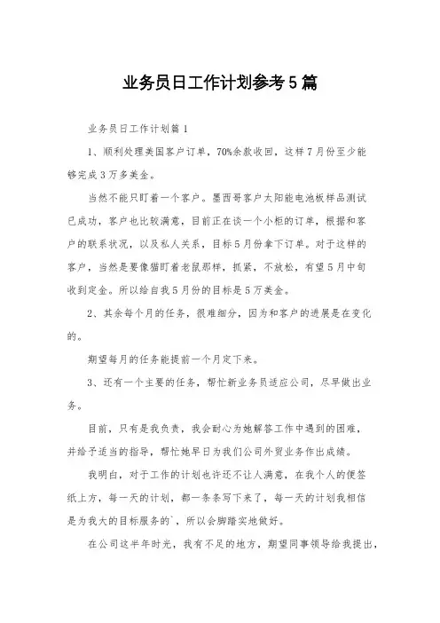 业务员日工作计划参考5篇