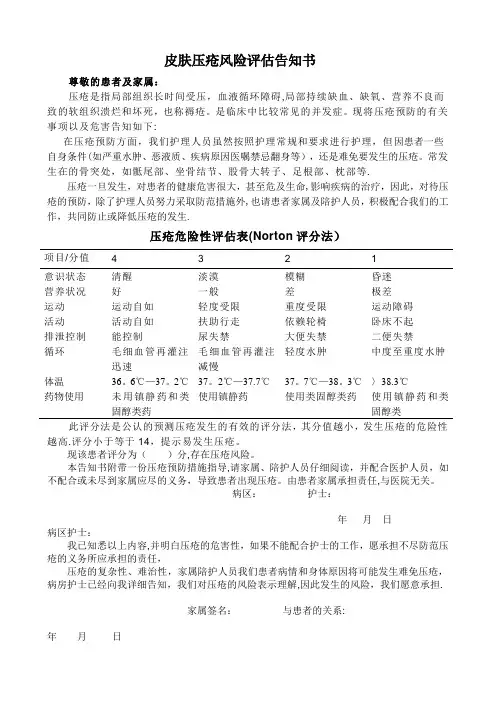 压疮风险评估告知书