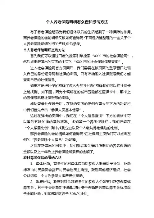 个人养老保险明细怎么查和缴纳方法