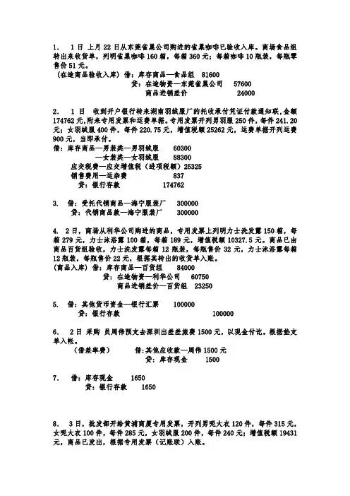 会计综合实训-会计分录答案(完整版)