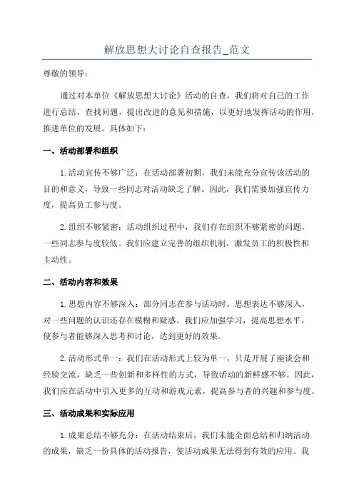 解放思想大讨论自查报告_范文