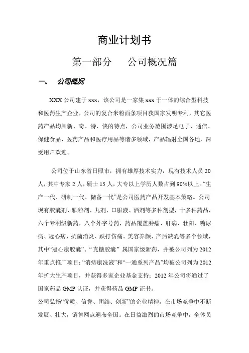 项目融资商业计划书范文
