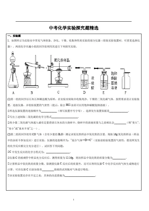 中考化学实验探究精选(原卷版)