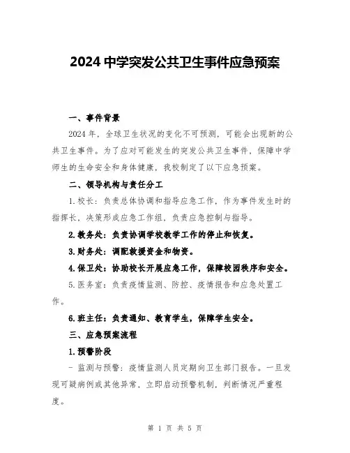 2024中学突发公共卫生事件应急预案