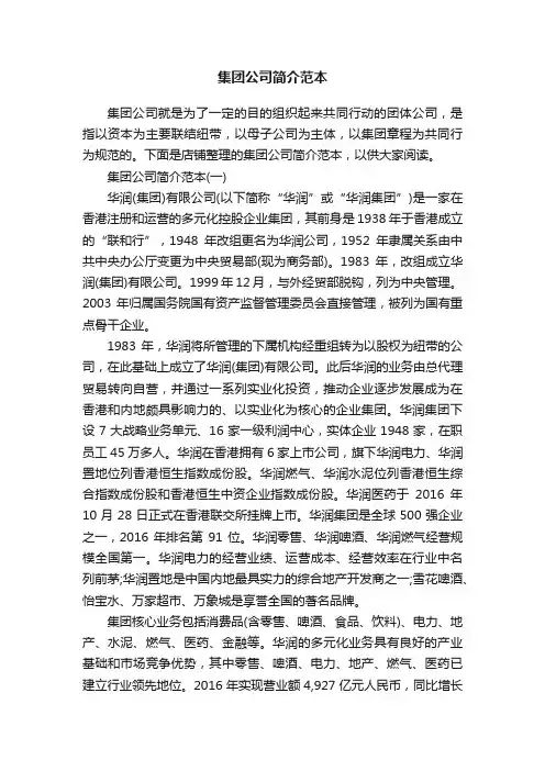 集团公司简介范本