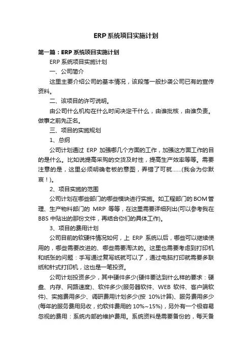 ERP系统项目实施计划