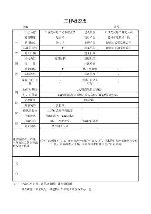 表A1 工程概况表