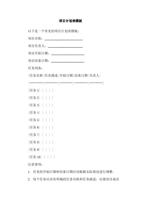 项目计划表模板