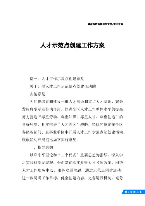 人才示范点创建工作方案