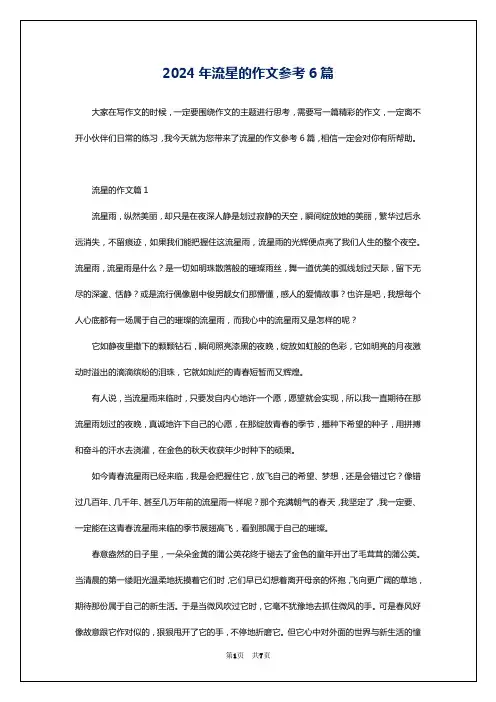 2024年流星的作文参考6篇
