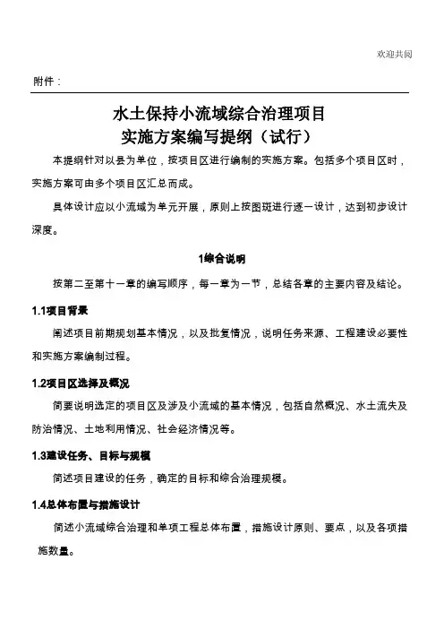 小流域综合治理设计报告编写提纲
