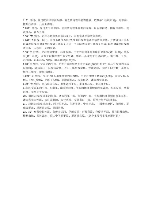 世界主要经纬线