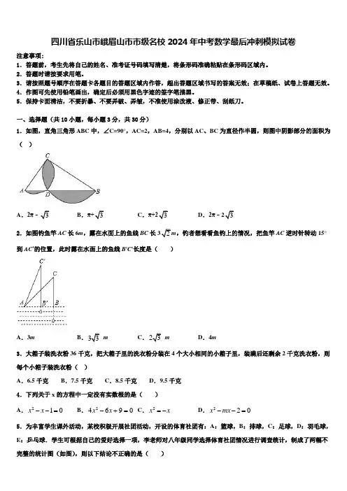 四川省乐山市峨眉山市市级名校2024届中考数学最后冲刺模拟试卷含解析