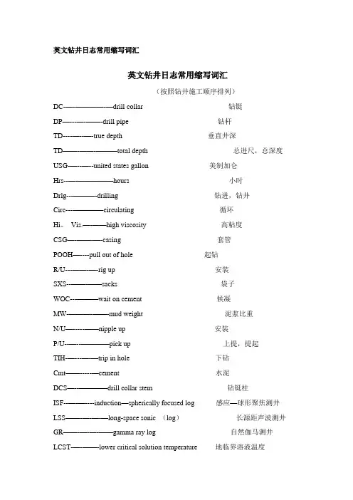 钻井专用中英文对照