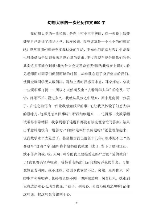 幻想大学的一次经历作文600字