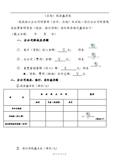 财务部出纳现金盘存表