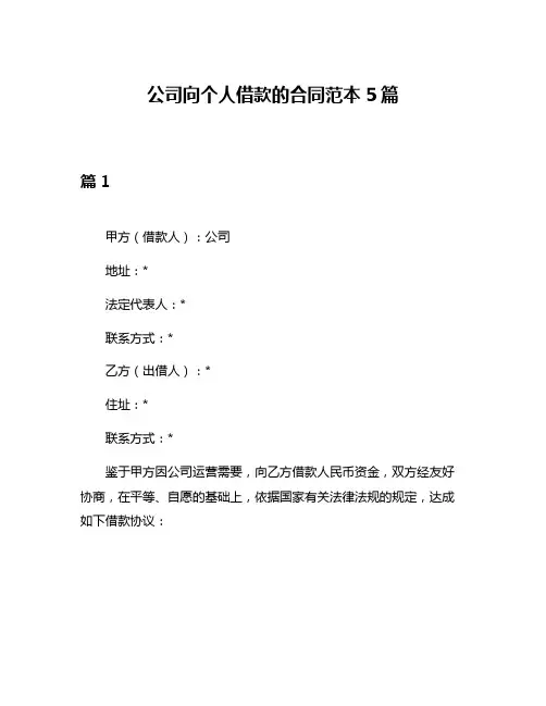 公司向个人借款的合同范本5篇