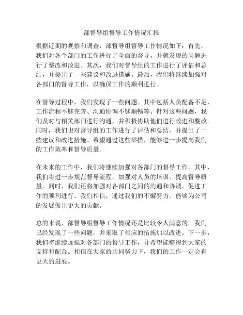 部督导组督导工作情况汇报